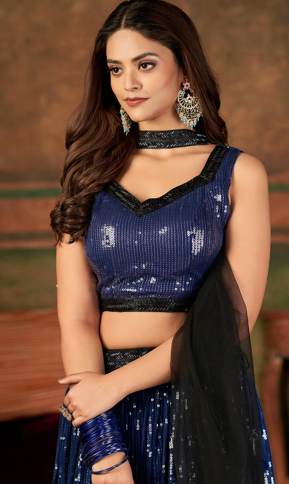 Wedding Designer Navy Blue Nylon Georgette Readymadelehenga Choli - Anbazaar | Grocsy