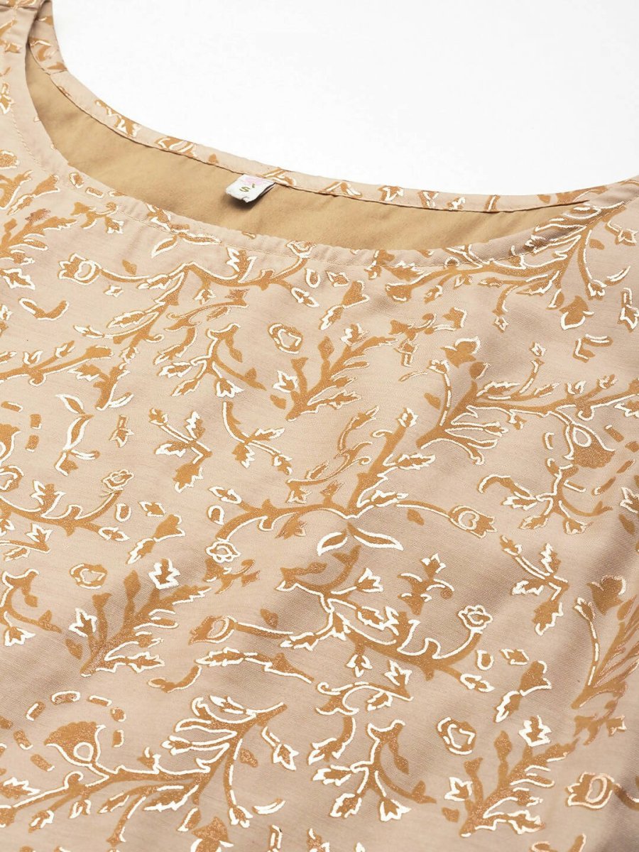 Ahalyaa Women Floral Printed Top with Palazzos - Tan Color | Grocsy