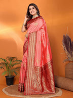 Joban Fashion Banarasi Peach Small Butti Soft Silk Saree | Grocsy