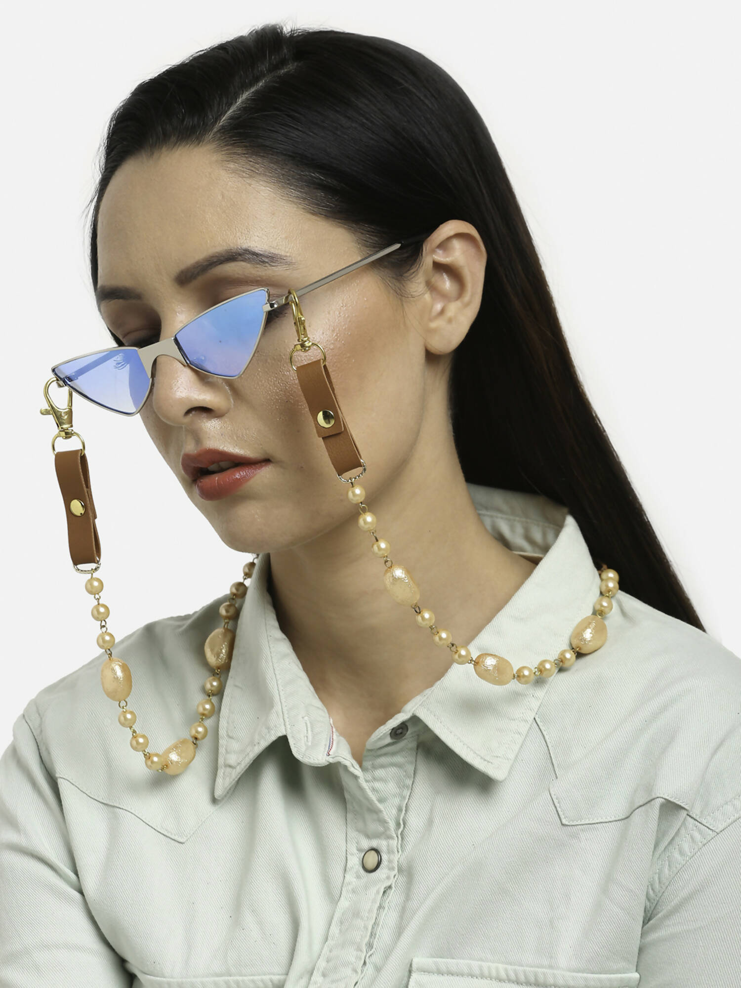 Brown Leather Beaded Mask Chaain - Ruby Raang | Grocsy