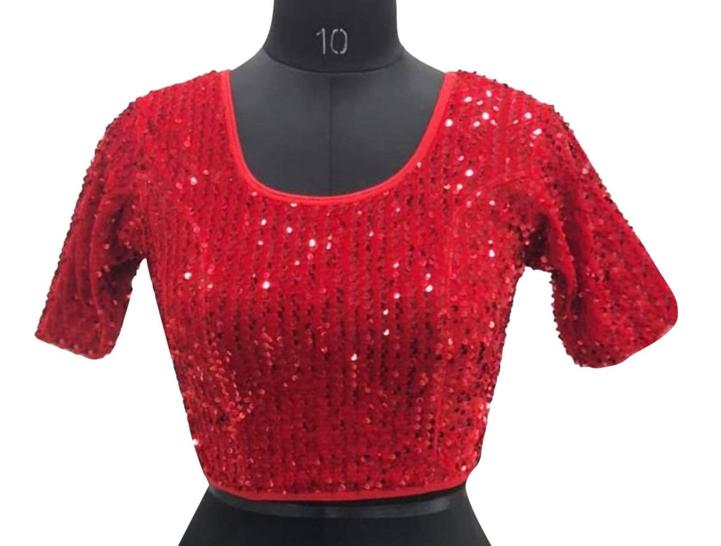 Vamika Red Velvet Sequence Blouse | Grocsy