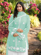 Nikhaar Light Green Embroidered Modal Silk Stitched Straight Cut Kurta Kalidar Palazzo Dupatta Readymade Suit | Grocsy