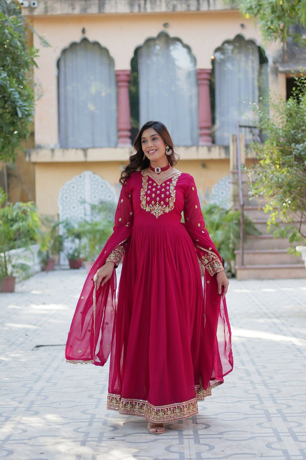 Joban Fashion Pink Georgette Sequence Embroidery Work Kurta Set | Grocsy