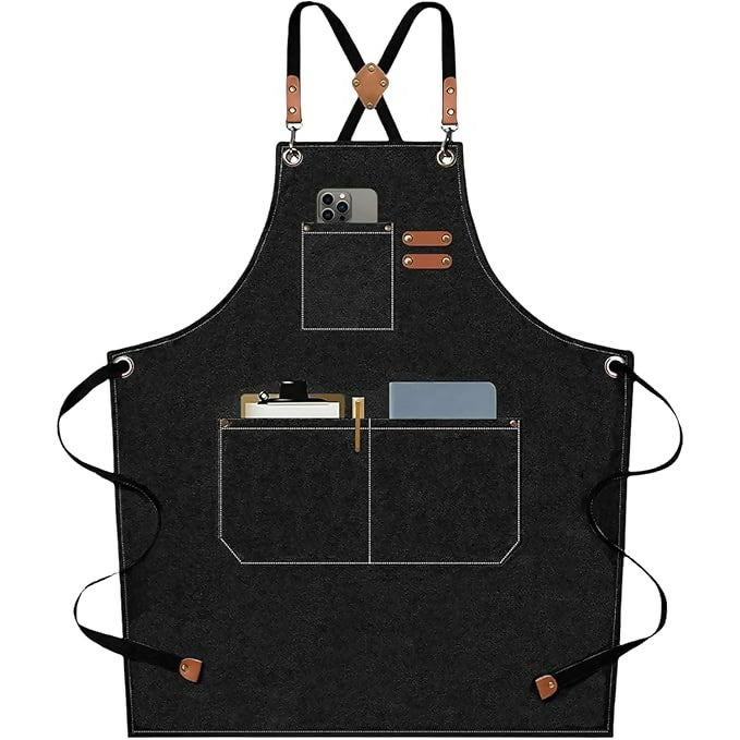 Supvox Waterproof Home Apron - Kitchen And Workshop With Tool Pockets -Black | Grocsy