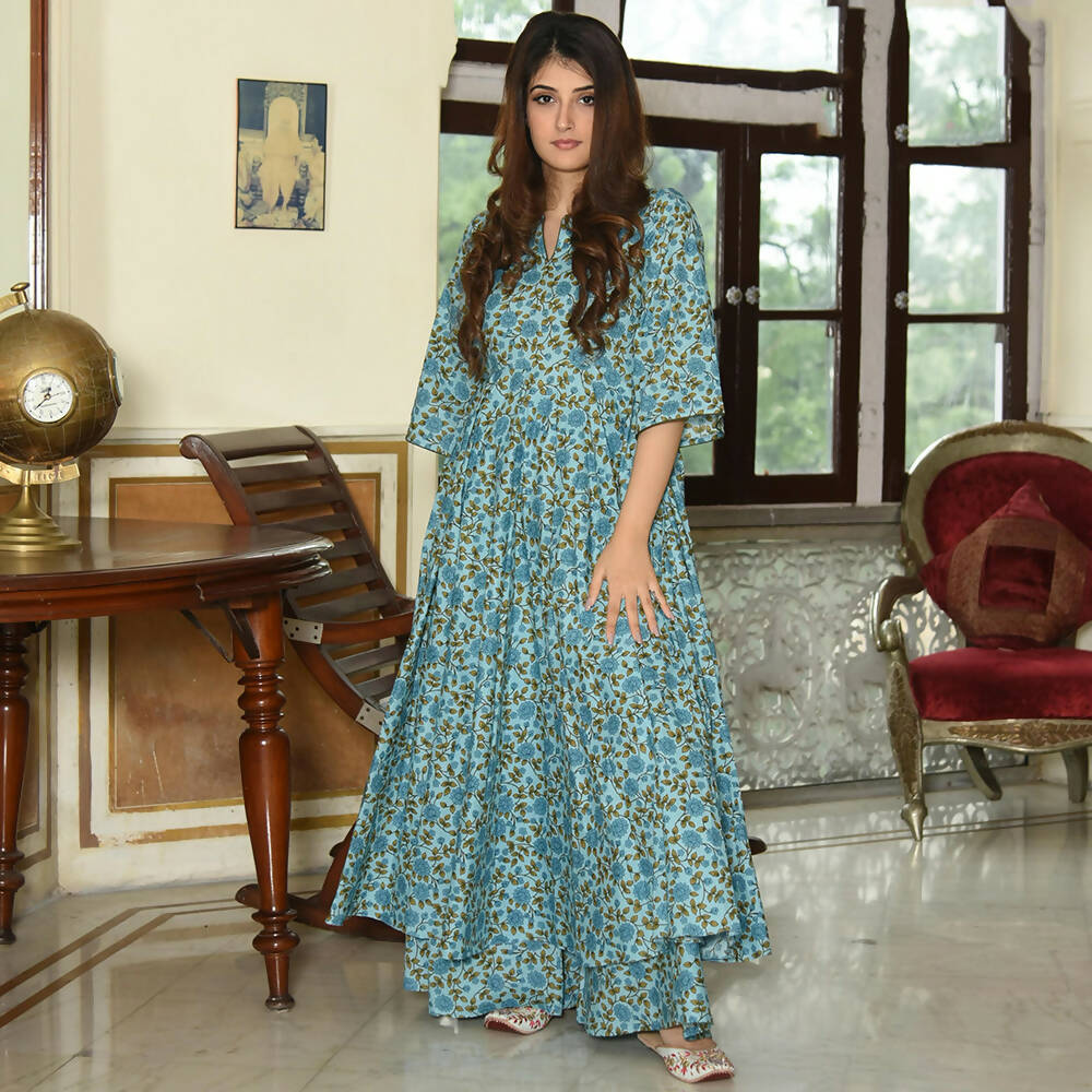 PartyWear Designer Sky Blue Pure Maslin Palazzo Suit - Anbazaar | Grocsy