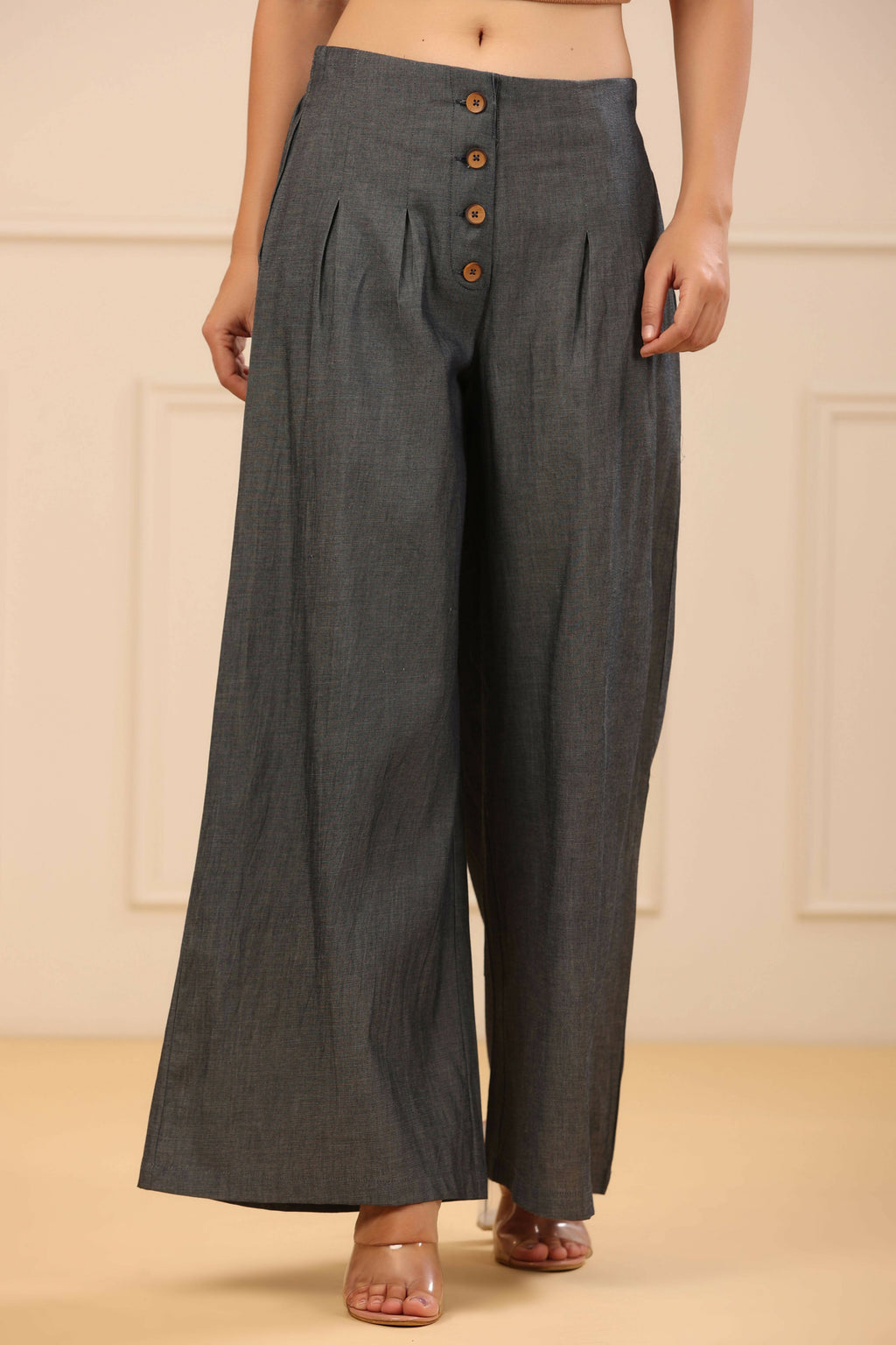 Juniper Women's Grey Denim Solid Flared Pant/Slim Pant | Grocsy