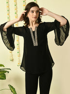 Myshka Women's Black Embroidered Party Fusion Top | Grocsy