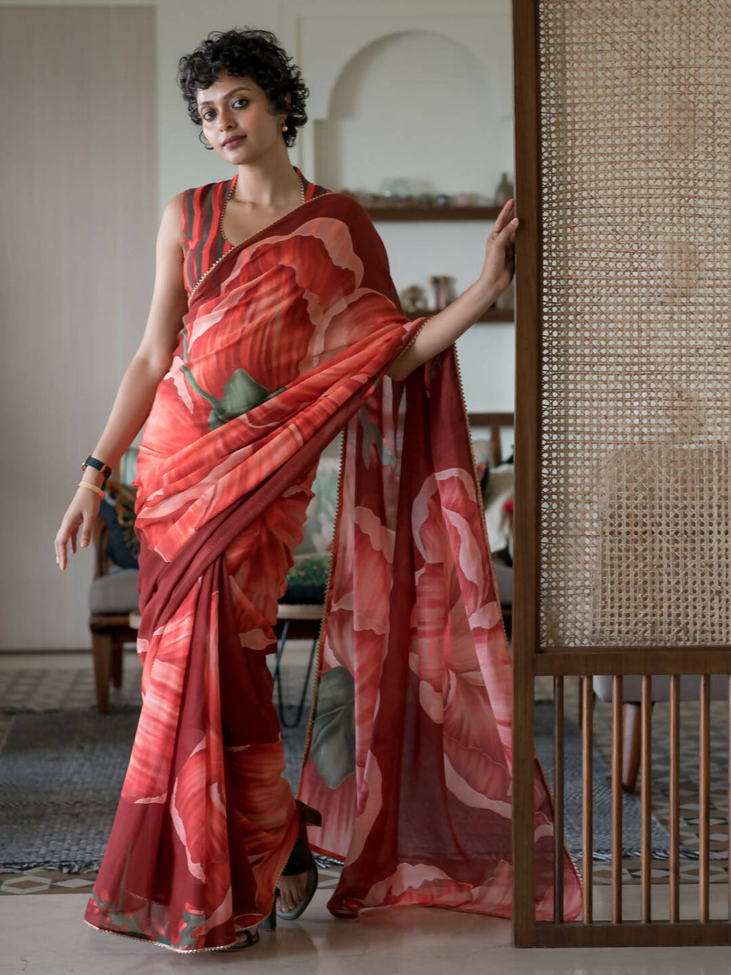 Suta Maroon Floral Pure Cotton Saree | Grocsy