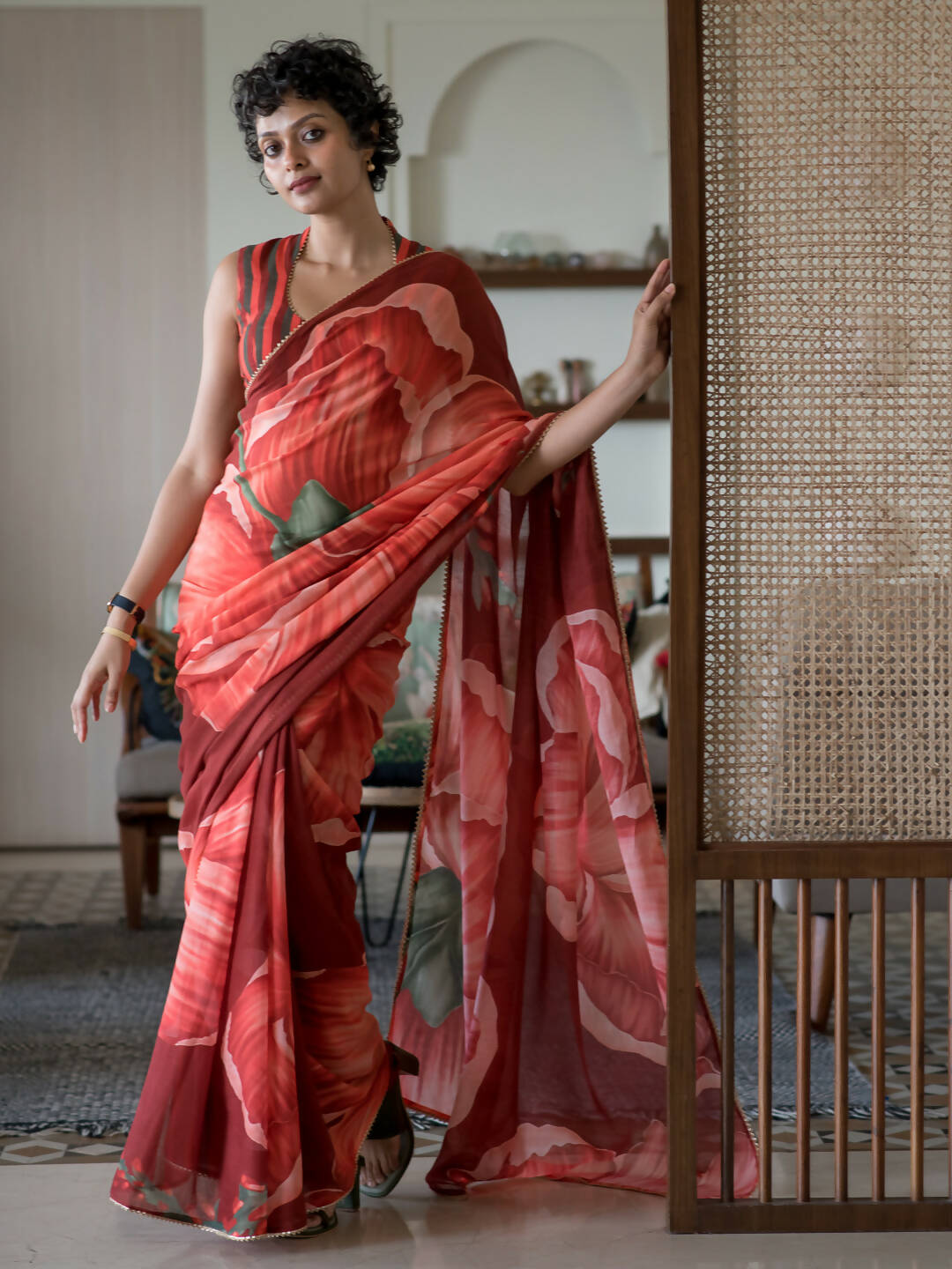 Suta Maroon Floral Pure Cotton Saree | Grocsy