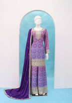 Anaita Lavender Digital print with Embroidered Silk Stitched Plazo Suit(Free Size) | Grocsy