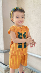 Mhyssa Motto Yellow and Red Half Sleeve T-shirt With Shorts Set For Kids | Grocsy