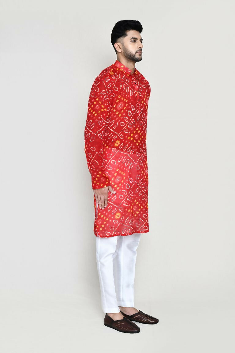 Joban Fashion Red Colored Georgette Fabric Kurta With Straight Fit Pant | Grocsy