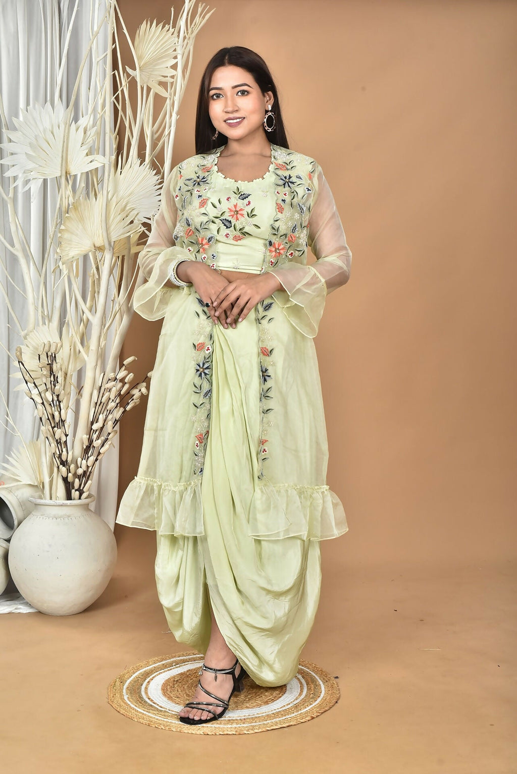 Morchari Women Hand Embroidery Crop Top-Light Green | Grocsy