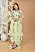 Morchari Women Hand Embroidery Crop Top-Light Green | Grocsy