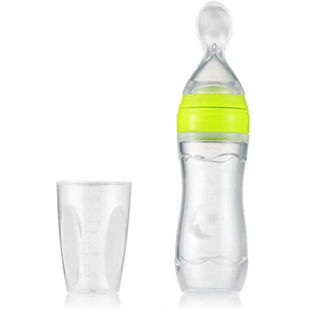 Safe-O-Kid Easy Set of 2 Squeezy Silicone Food Feeder Spoon (Soft Tip) Bottle- Green- 90mL | Grocsy