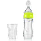 Safe-O-Kid Easy Set of 2 Squeezy Silicone Food Feeder Spoon (Soft Tip) Bottle- Green- 90mL | Grocsy