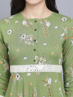Myshka Women Green Floral Midi Dress | Grocsy