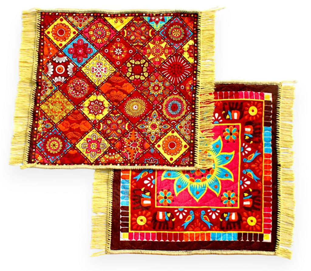 Glun 24 * 24 Inch Velvet Multipurpose Square Carpet Or Mat For Pooja Aasan, Sitting, Meditation 2 Piece Pack | Grocsy