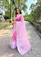 Vamsee Mehar Peach Organza Saree | Grocsy