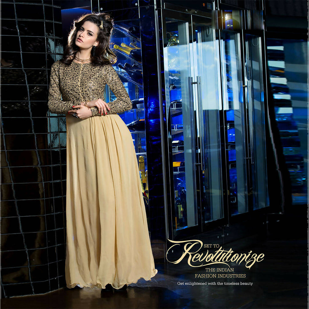 Cream Georgette Floral Embroidered A-line Kurti - Missy | Grocsy