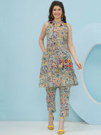 Joban Fashion Floral Co Ord Set With Embellished Sling Bag - Multi | Grocsy