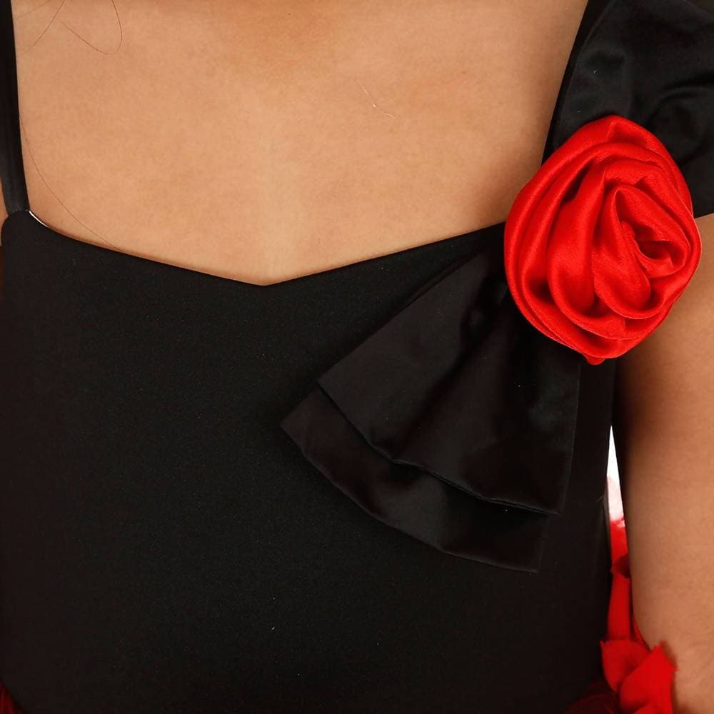 Asmaani Baby Girl's Red & Black Colour Satin A-Line Maxi Full Length Dress (AS-DRESS-22072) | Grocsy