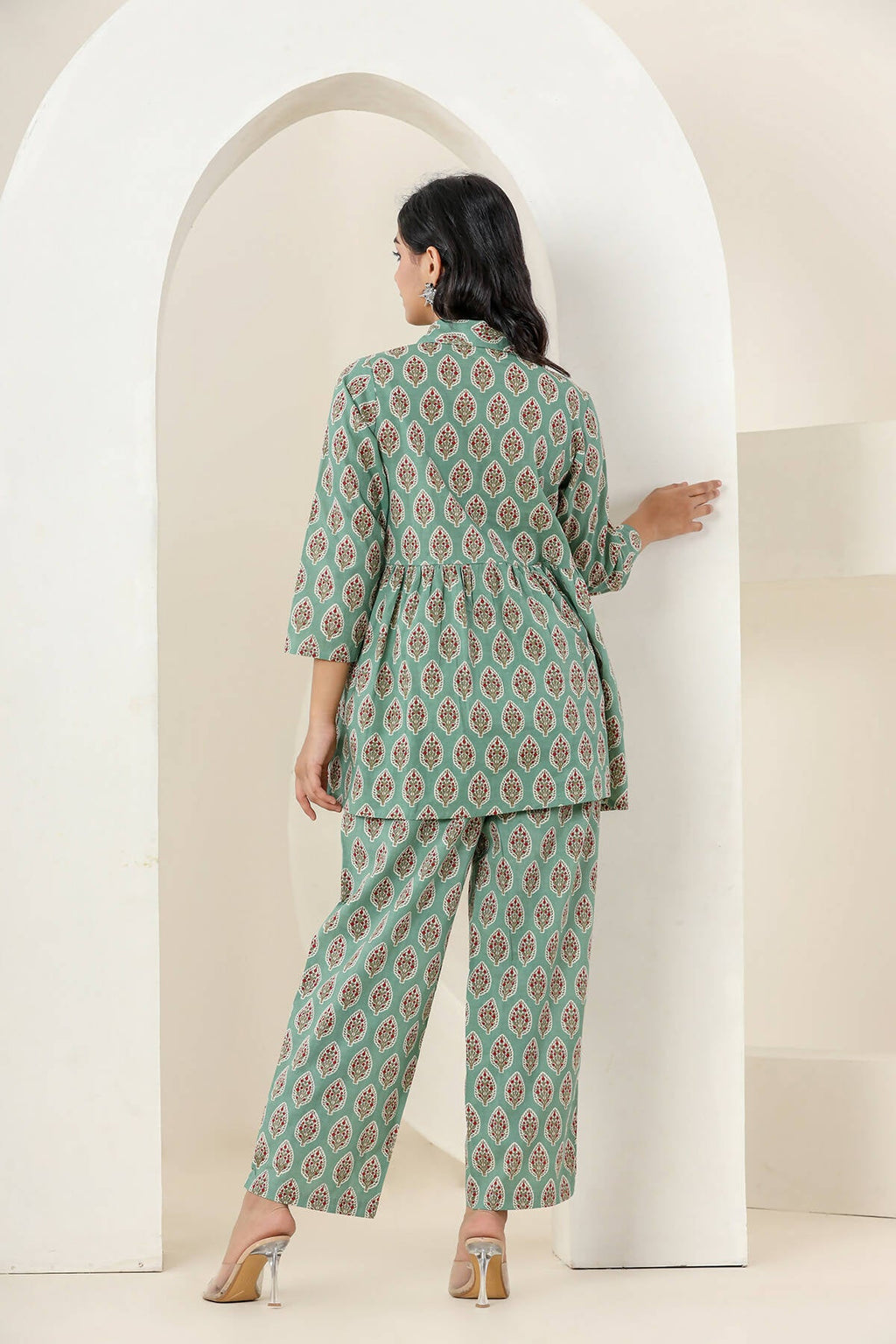 Kaajh Women's Green Printed Cotton Co-ord Set | Grocsy