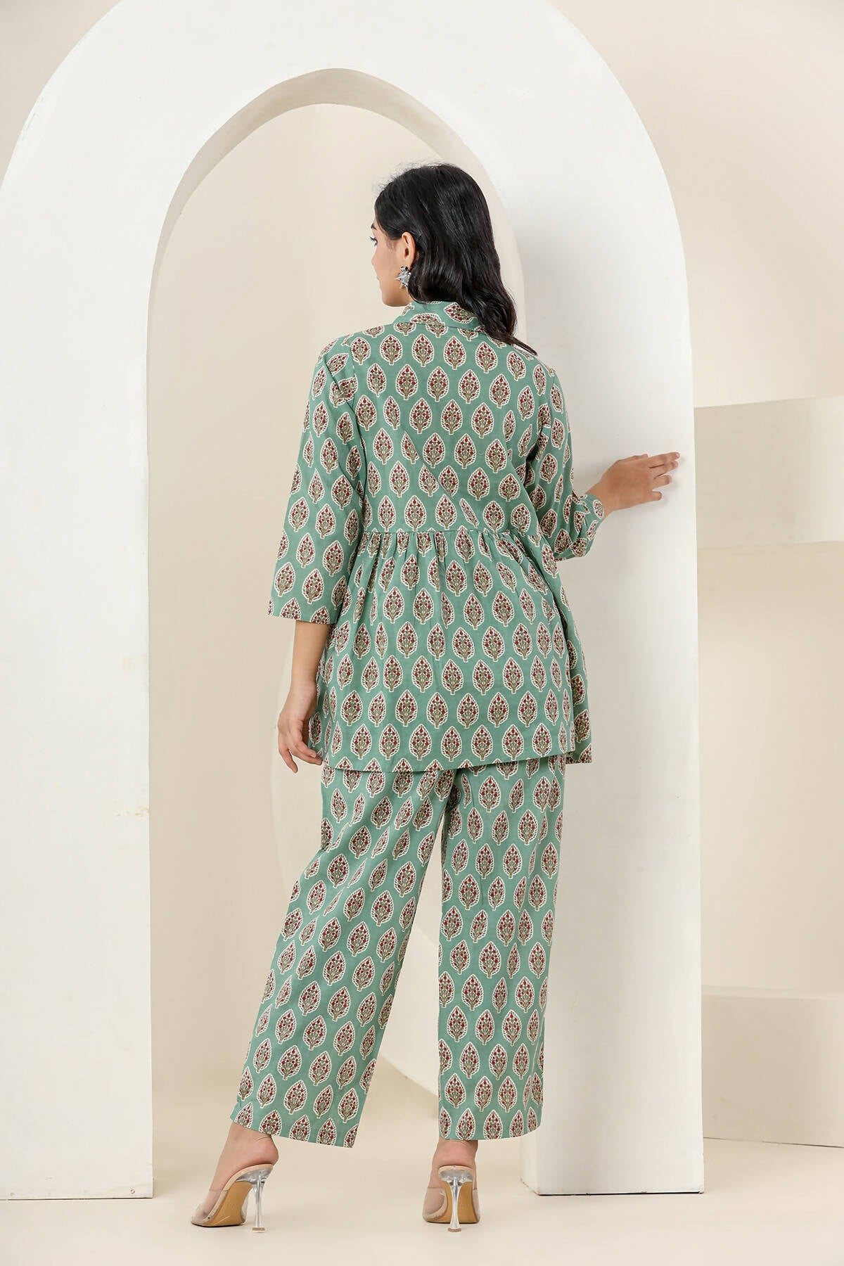 Kaajh Women's Green Printed Cotton Co-ord Set | Grocsy