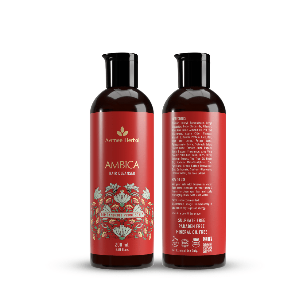 Avimee Herbal Ambica Hair Cleanser Fights Dandruff & Moisturizes Scalp Naturally, With Aloe Vera, Apple Cider Vinegar, Tea Tree, Neem Oil | Grocsy