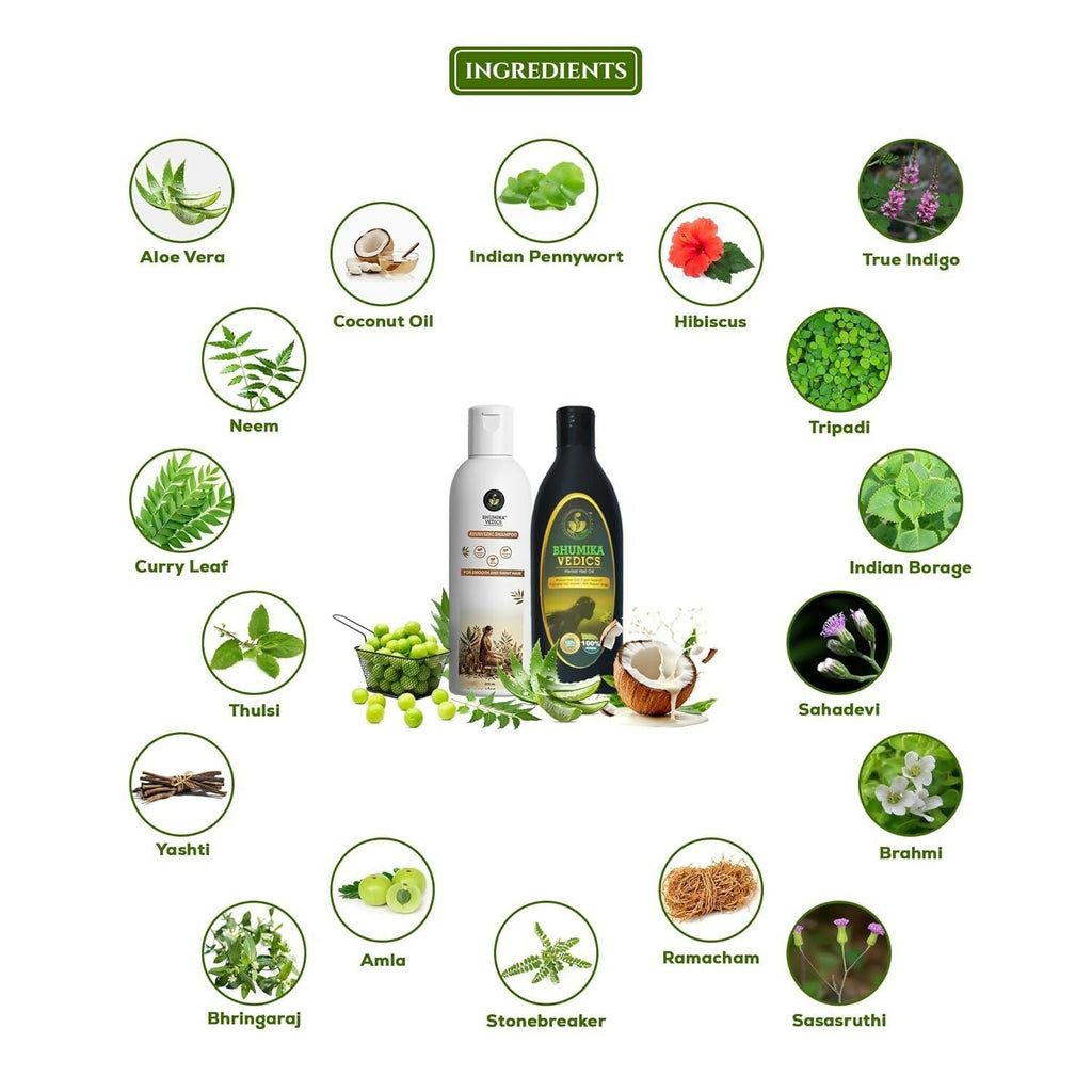 Bhumika Vedics Herbal Hair Oil & Ayurvedic Shampoo Combo | Grocsy
