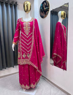 Teeya Creation Rani Color Chinon Silk Party Wear Trending Palazzo Set | Grocsy