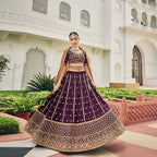 Purple Heavy Viscose Khatli, Embroidery & Mirror Work Unstitched Lehenga Choli - Sisha Keshav | Grocsy