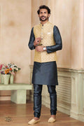 Raivat Ethnic Jacquard Banarasi Silk Woven Work 3 Pics Jacket Set In Beige Colour | Grocsy