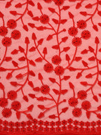 Red Woven Design Net Saree with Blouse Piece - Kalamkari | Grocsy
