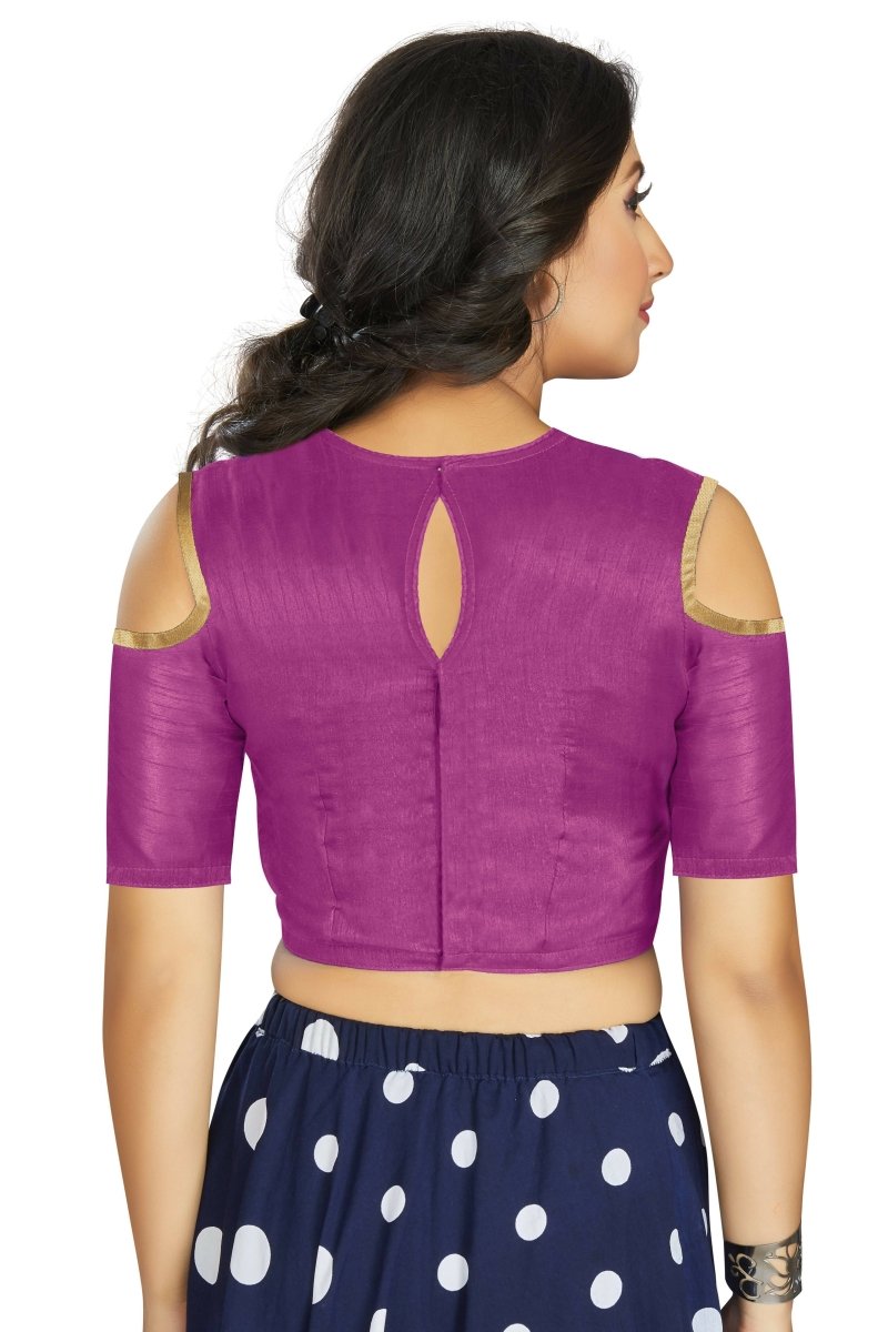 Aastha Fashion Women's Purple Art Silk Cold Shoulder Sleeve Readymade Blouse | Grocsy