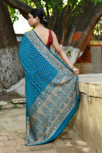 Joban Fashion Peacock Crepe Chiffon Pure Handloom Banarasi Silk Saree | Grocsy