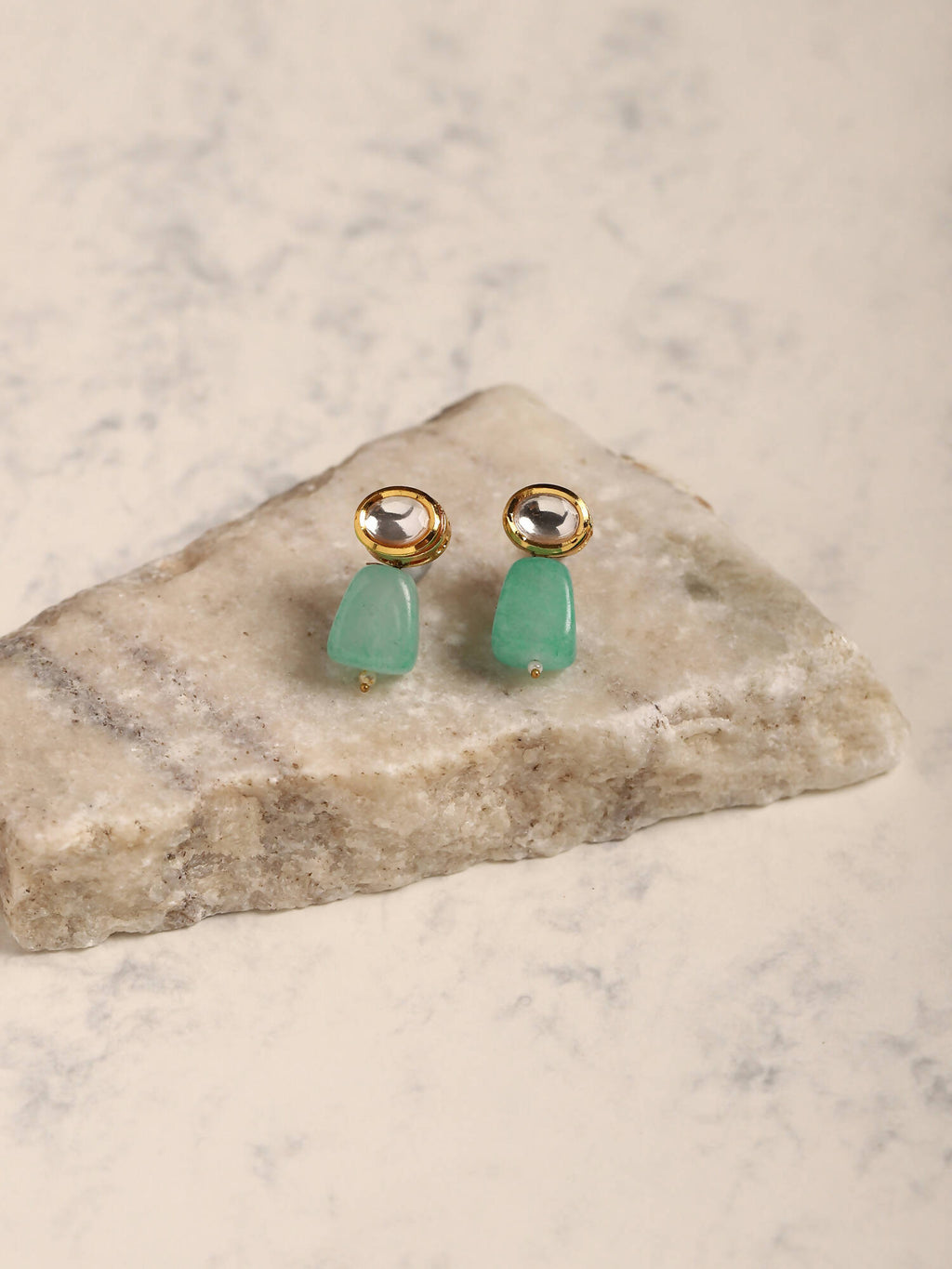 Gold-Polished Contemporary Kundan Drop Earrings - Ruby Raang | Grocsy