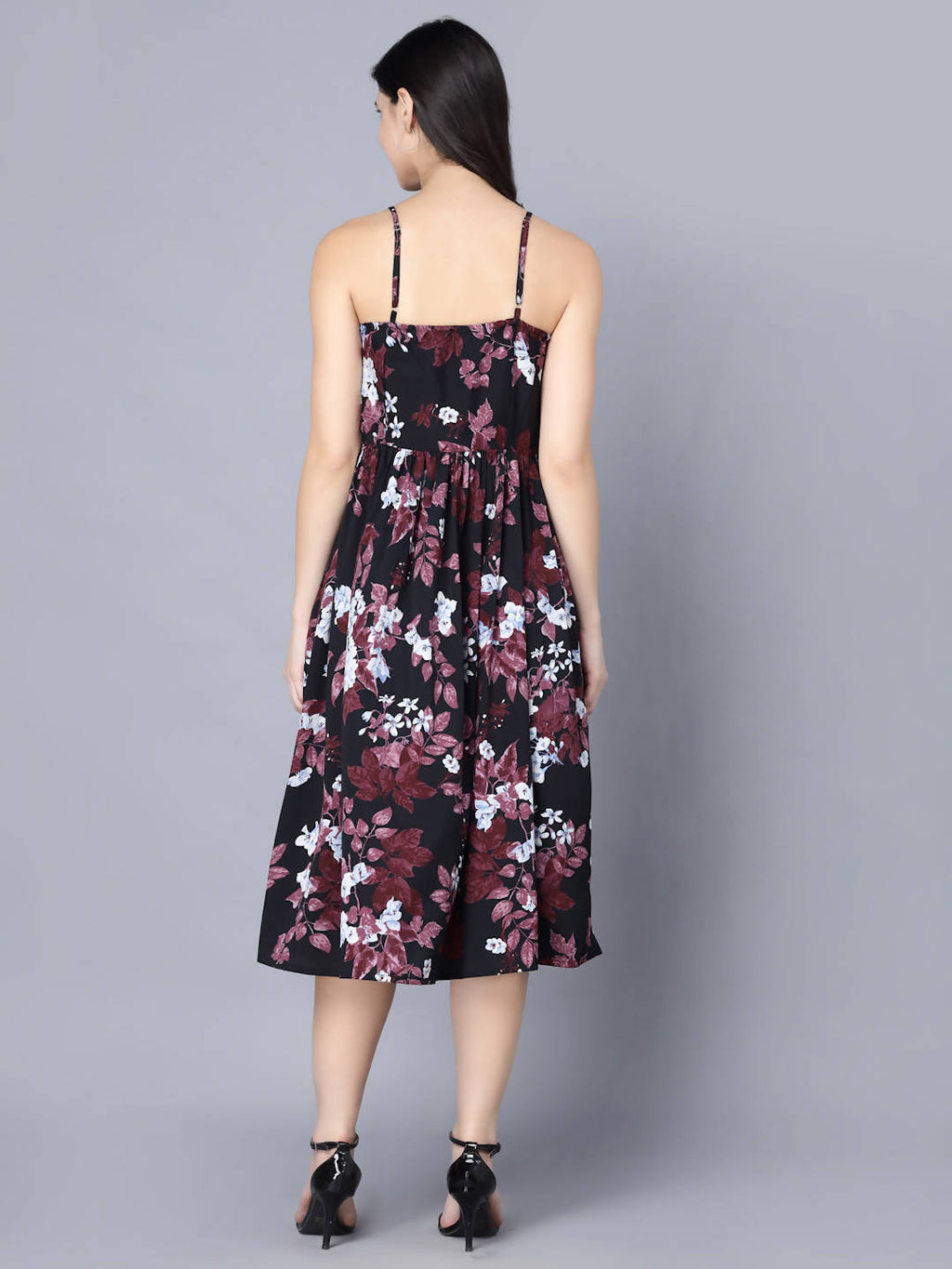 Myshka Multicoloured Floral Organic Cotton Crepe Midi Dress | Grocsy