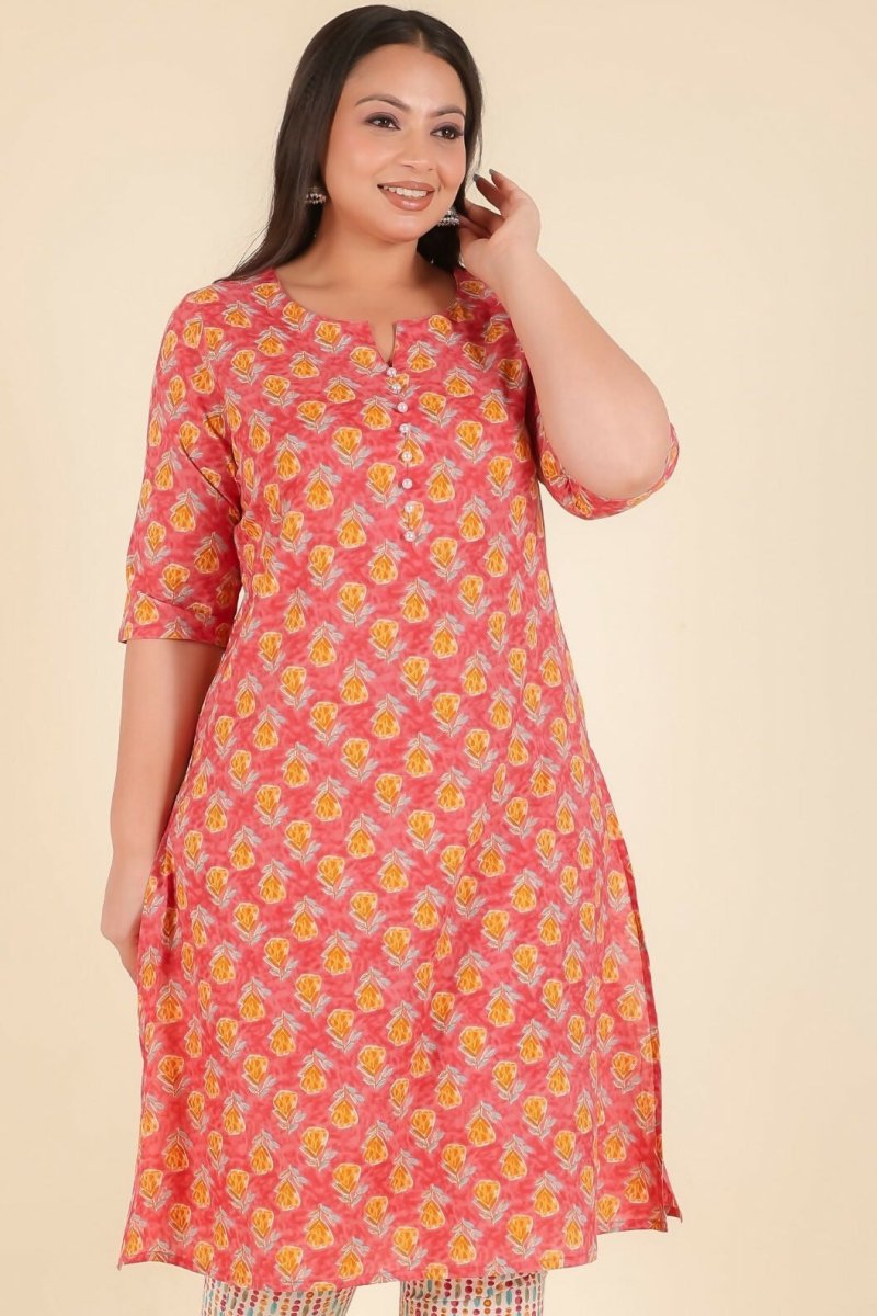 Aramya Peach Soft Cotton Floral A-line Kurta for Women | Grocsy