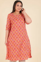 Aramya Peach Soft Cotton Floral A-line Kurta for Women | Grocsy