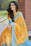 Vamsee Srivani Chikankari Yellow Organza Silk Saree | Grocsy