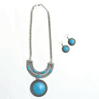 Mominos Fashion Johar Kamal Oxidised Silver-Plated Stone Work Long Necklace Handicraft Sky Blue | Grocsy