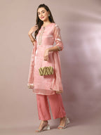 Myshka Women's Pink Solid Straight Party Kurta Set With Dupatta | Grocsy