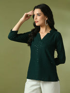 Myshka Women's Green Embellished Cotton Regular Party Tunic | Grocsy