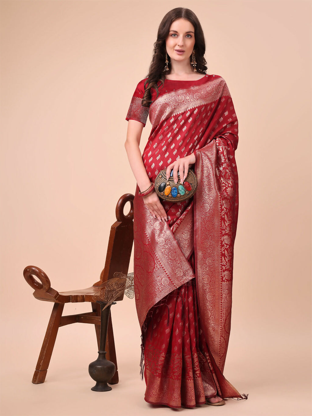 Shree Shyam Fashion Lichi Silk Red Saree | Grocsy