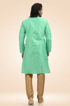 Raivat Ethnic Jacquard Banarasi Silk Pintux Work Kurta Pajama In Green Colour | Grocsy