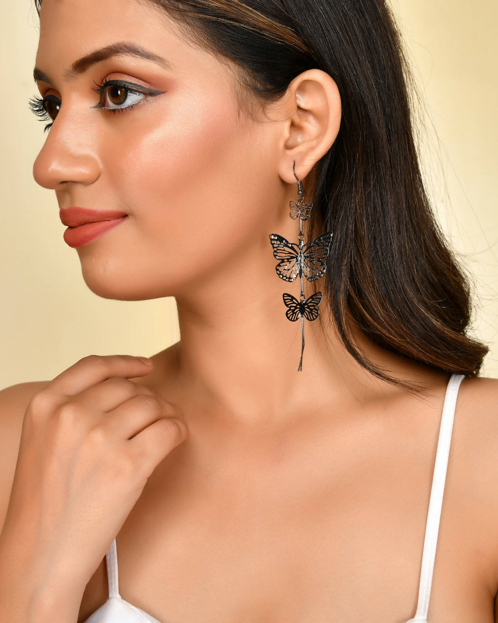 VOJ Women Rhodium-Plated Butterfly style Stainless Steel Drops & Danglers Earrings | Grocsy