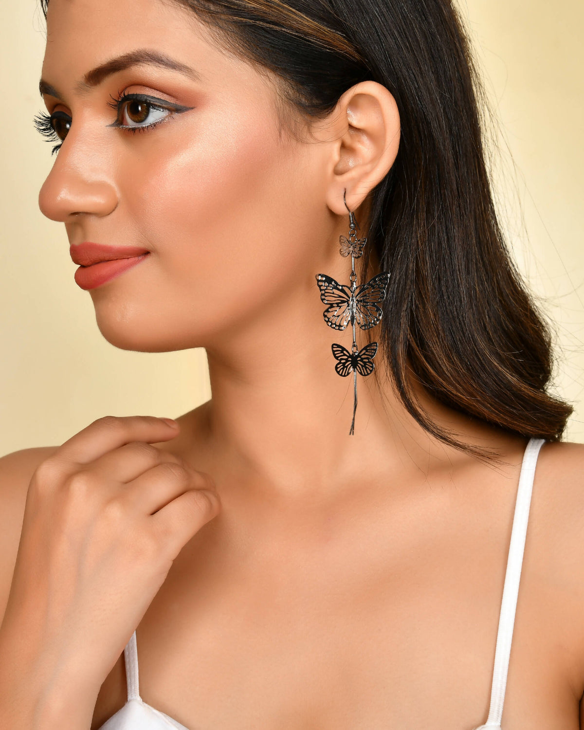 VOJ Women Rhodium-Plated Butterfly style Stainless Steel Drops & Danglers Earrings | Grocsy