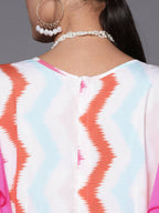 Ahalyaa White & Pink Zig Zag Striped Basic Jumpsuit | Grocsy