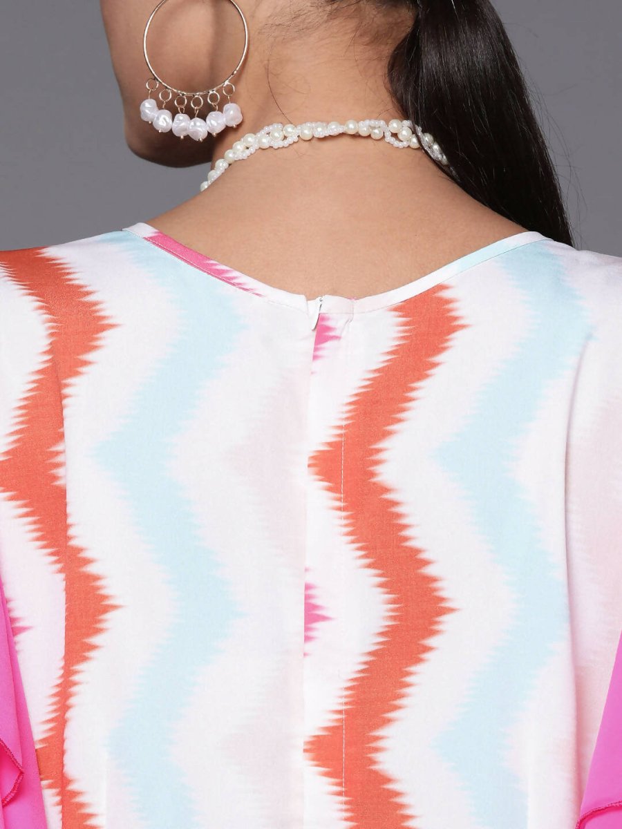 Ahalyaa White & Pink Zig Zag Striped Basic Jumpsuit | Grocsy